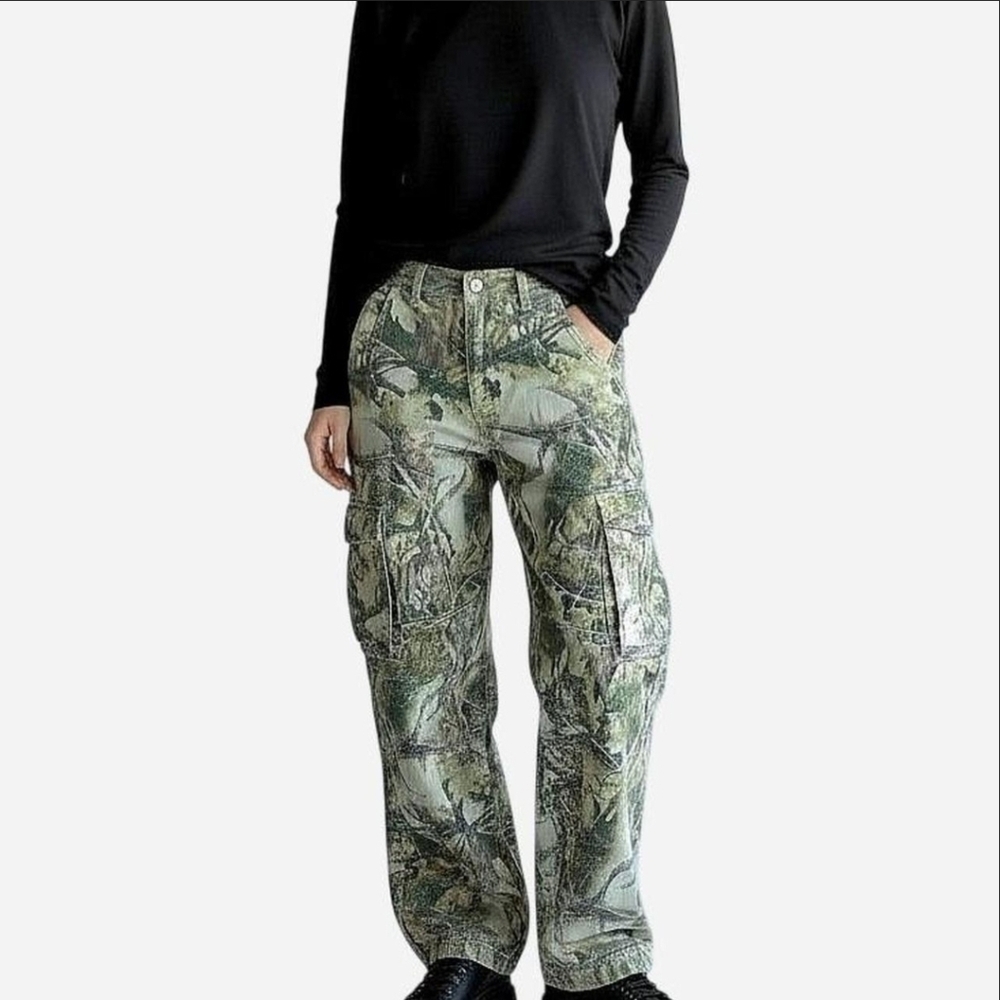 Fashion Nova Camo Cargo Pants Mossy Oak Baggy Leg Field Utility Workwear Sz 13